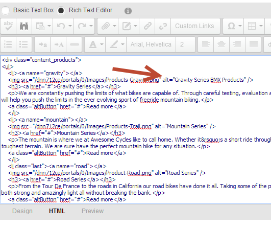 HTML for setting Alt Text in DNN Html Editor DNN Alt Text Html SEO Keyword Keyphrase