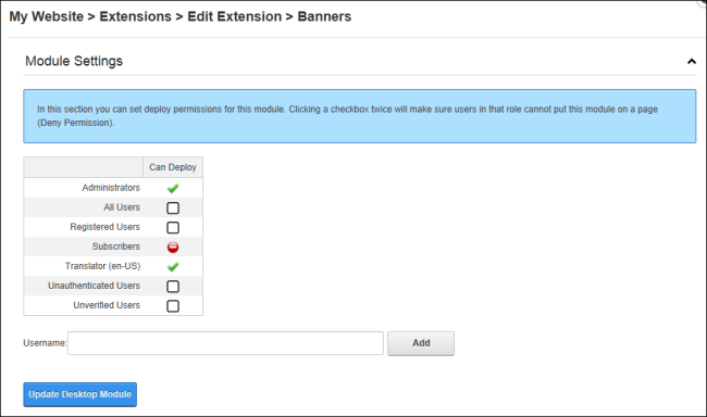 Setting module deployment permissions