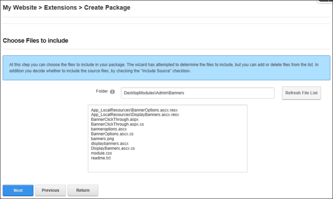 Create Package - Choose Files To Include