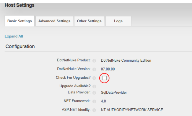 Check for and download DNN core framework upgrades