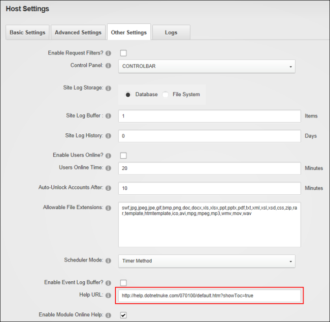 Setting the Online Help URL