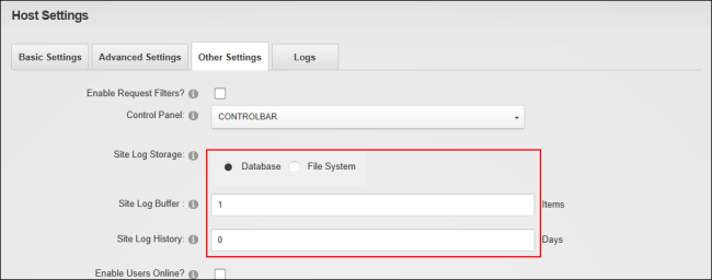 Setting the Site Log history