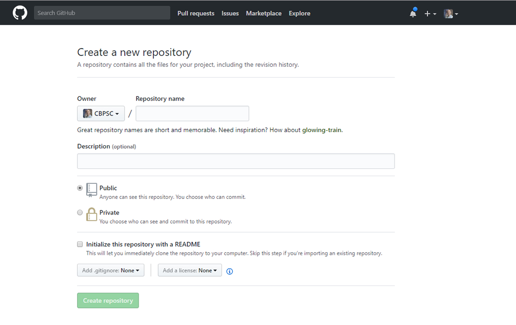 Creating a new Repository for your project on GitHub