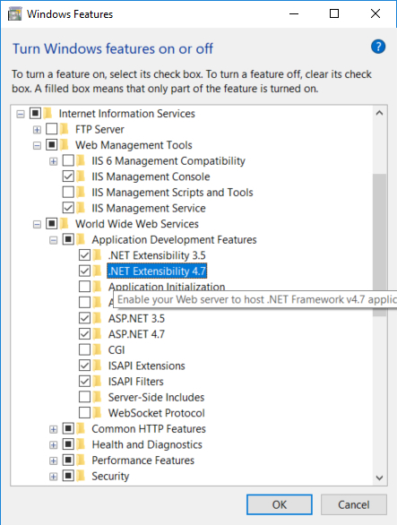 Screen Capture - Turning on .NET 4.5.7 in IIS