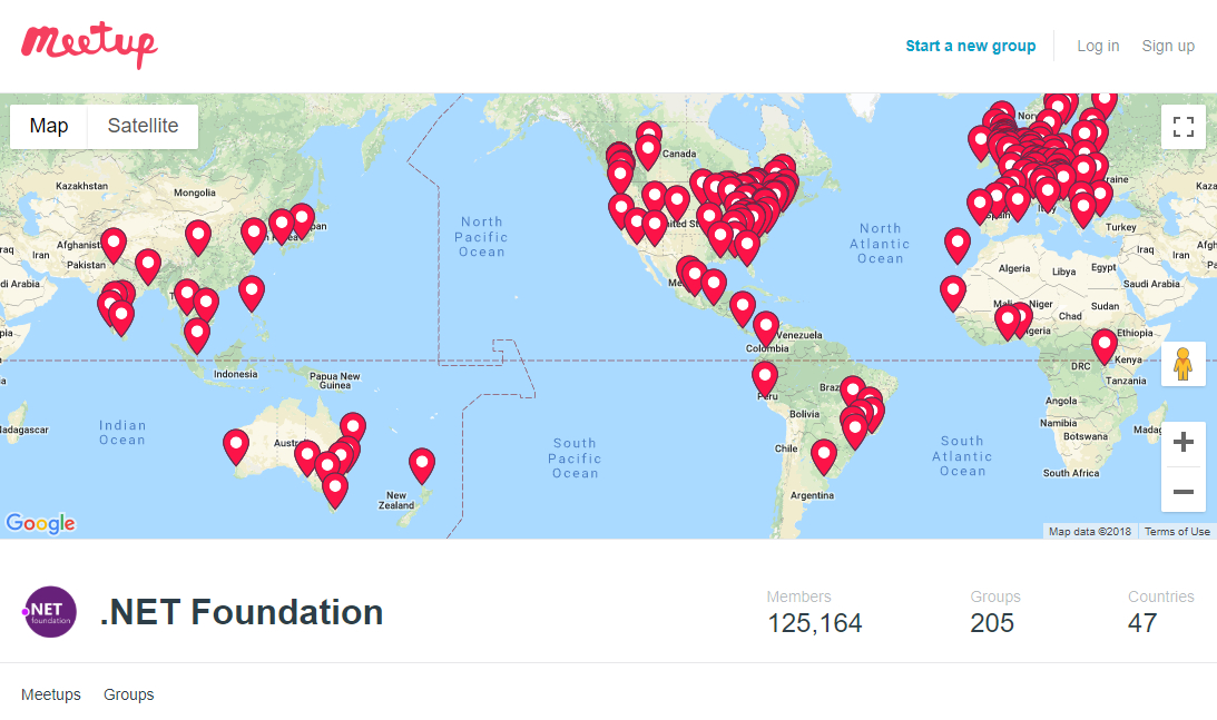 Screenshot of the .NET Foundation's Meetup Pro Page