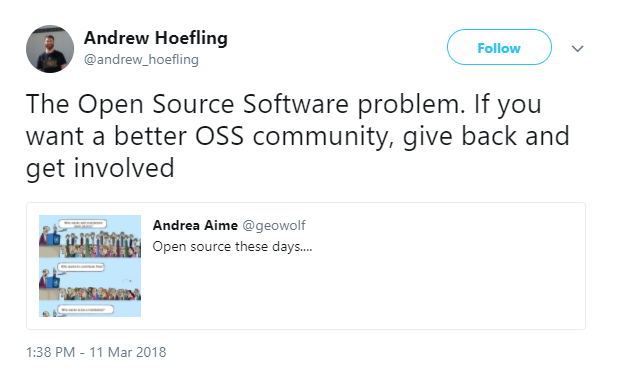 Andrew Hoefling's tweet about giving back to OSS