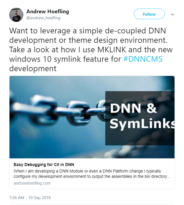 Andrew Hoefling tweeted about using DNN and symlinks.