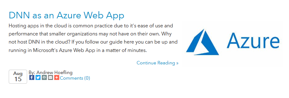 DNN as an Azure Web App Blog Summary Image