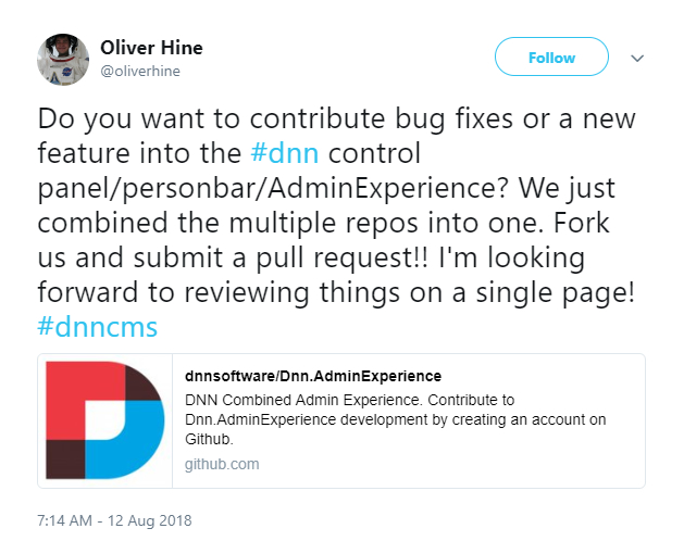 Oliver Hine tweeted about updates to the Persona Bar.