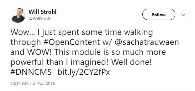 Will Strohl tweeted about a recent experience working with OpenContent.