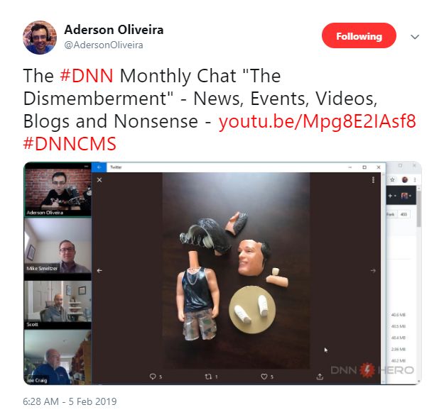 Aderson Oliveira tweeted about the DNN Monthly Chat.