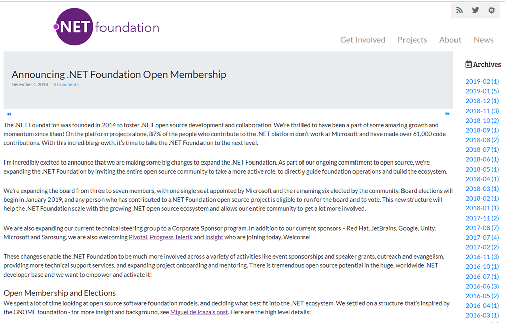 .NET Foundation blog screenshot