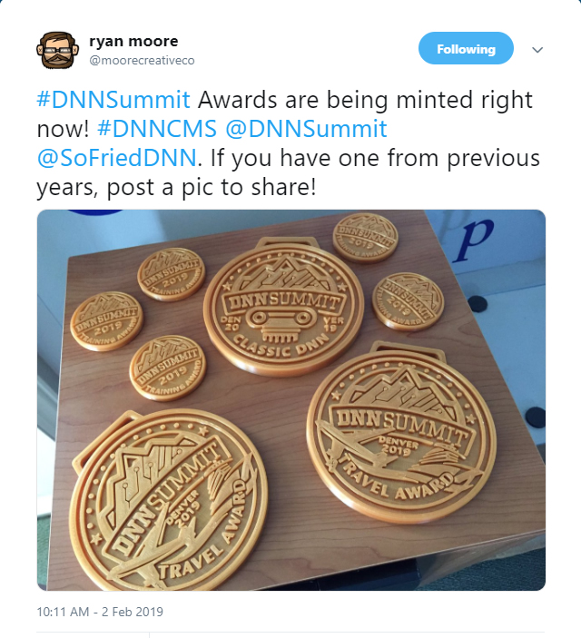 Ryan Moore shared a pic of the DNN Summit Awards he has been working on