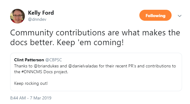 Kelly Ford tweeted about DNN Docs.