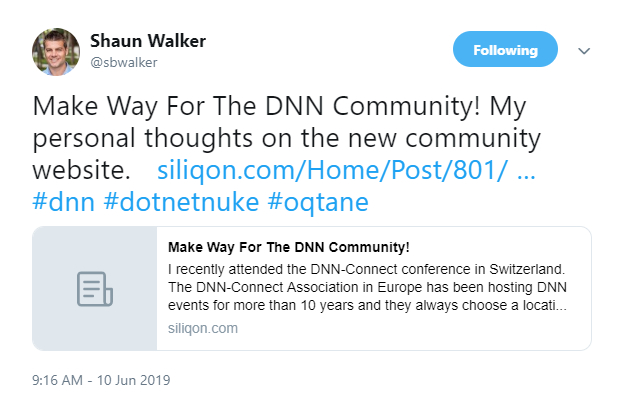 Shaun Walker tweeted his thoughts about the new community website