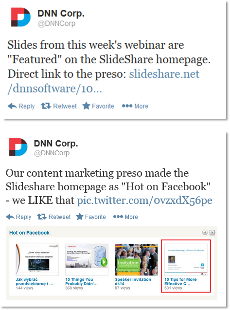 Tweets promoting our SlideShare