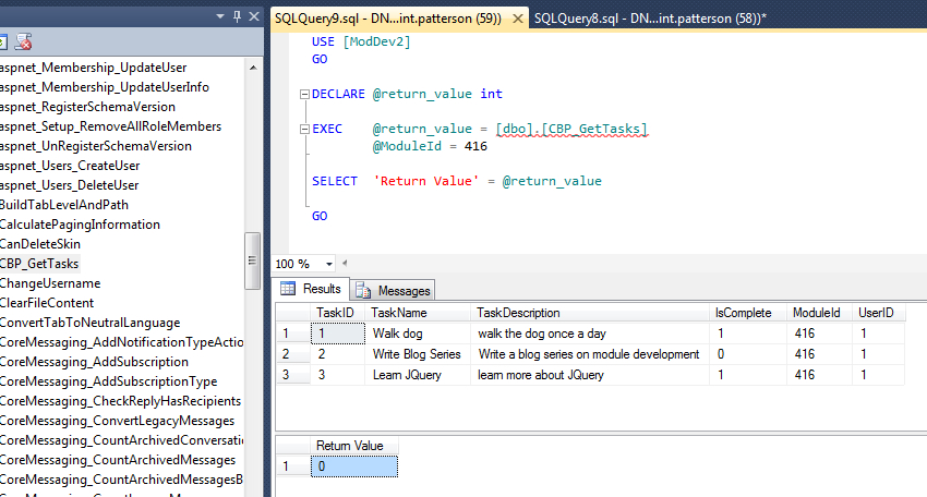 Stored Procedure Results Stored Procedure Results