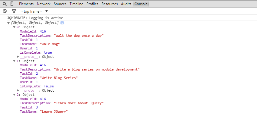Logging objects in the console Logging objects in the console