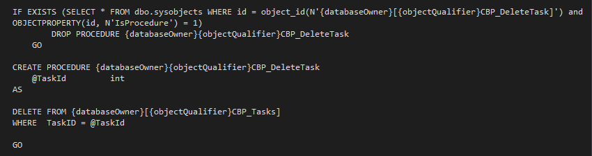 The Delete Task SQLDataProvider Code