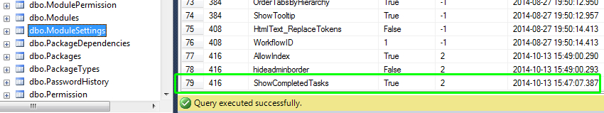 Settings in Database Settings in Database