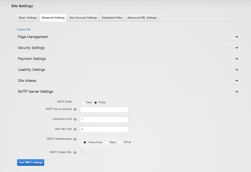 DNN SMTP Settings at the Site Level