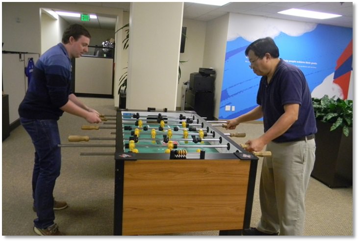 playing foosball