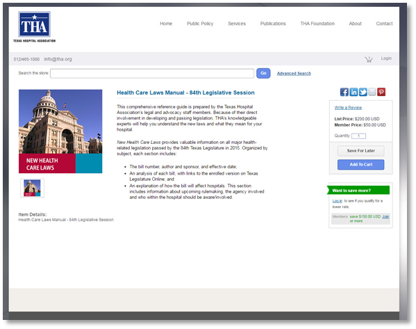 Texas Hospital Association product page