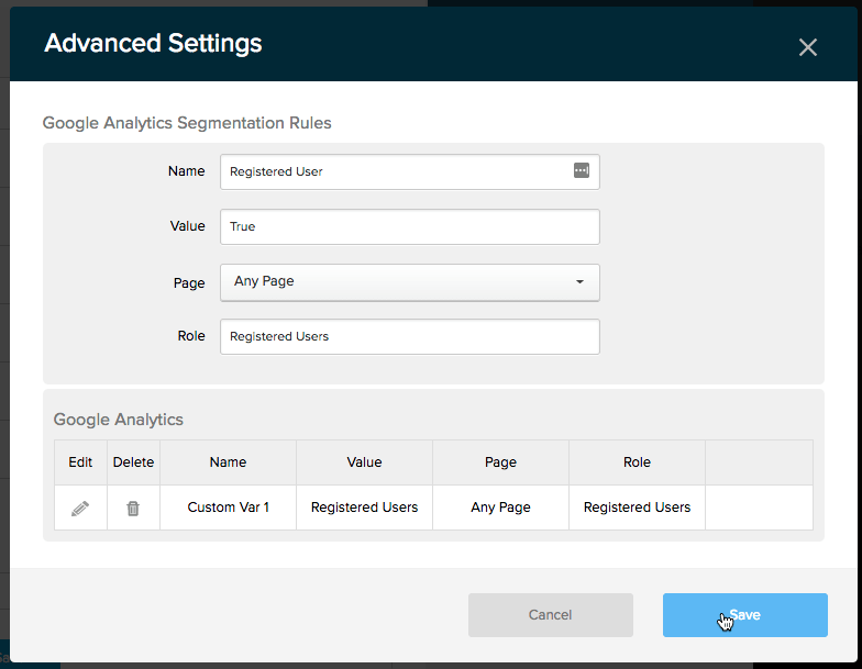 Adding Segmentation Rule to Evoq Google Analytics Connector