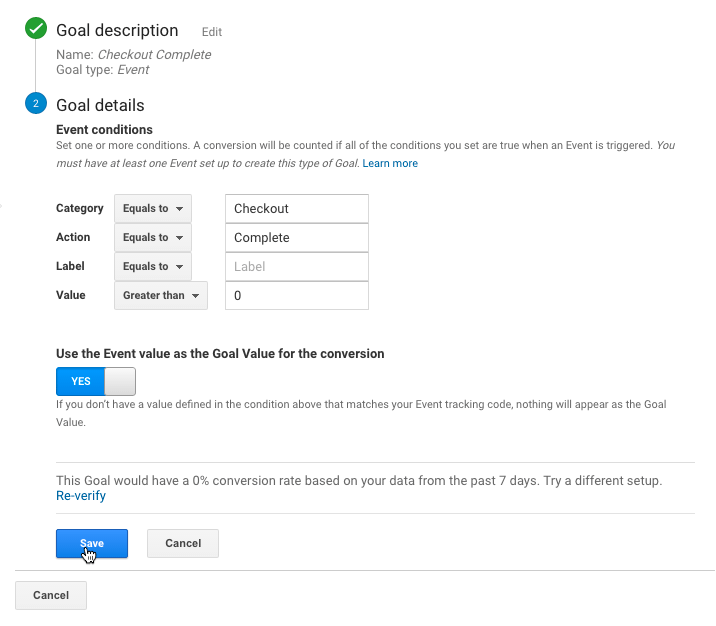 Creating an Event Based Google Analytics Goal