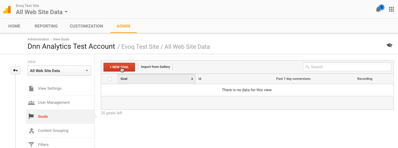 Create new Google Analytics Goal