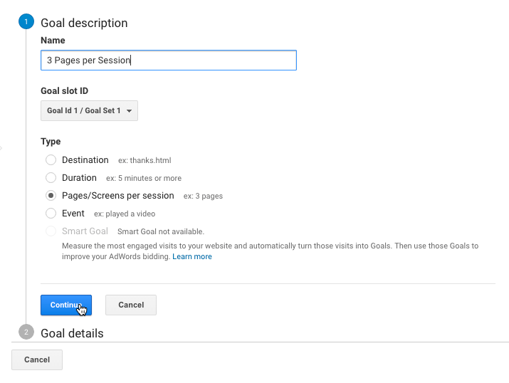Creating a Pages per Session Google Analytics Goal