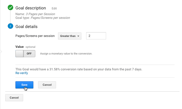Creating a Pages per Session Google Analytics Goal