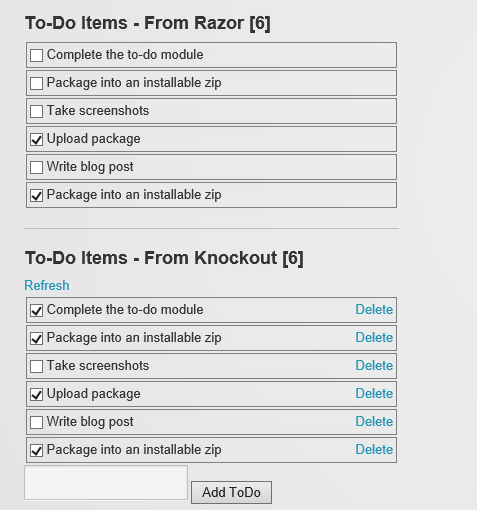 To-Do Items Knockout Razor View SPA Example