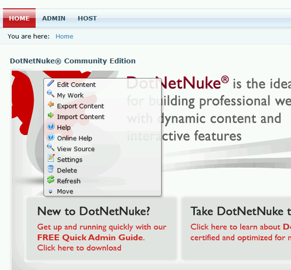 Screenshot Module Action Menu