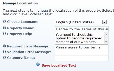 User Profile Property Texts