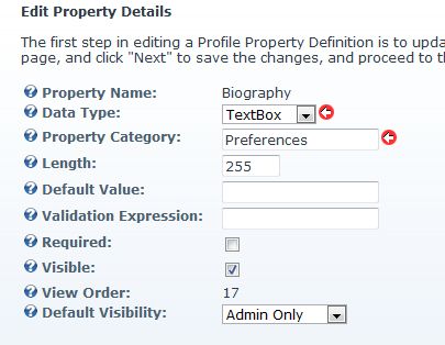 Biography Textbox settings
