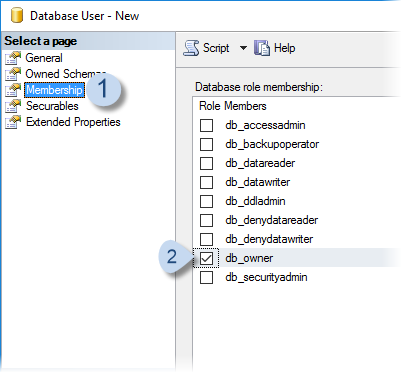 For Membership page, check db_owner.