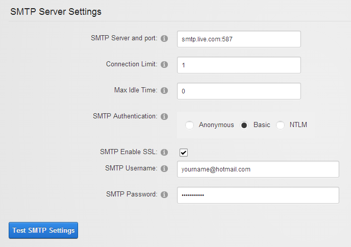 Hotmail SMTP Configuration in DNN